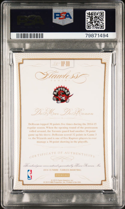 2014-15 Panini Flawless Dual Patch DeMar DeRozan /15 PSA 9 Game Worn Toronto Raptors POP 1
