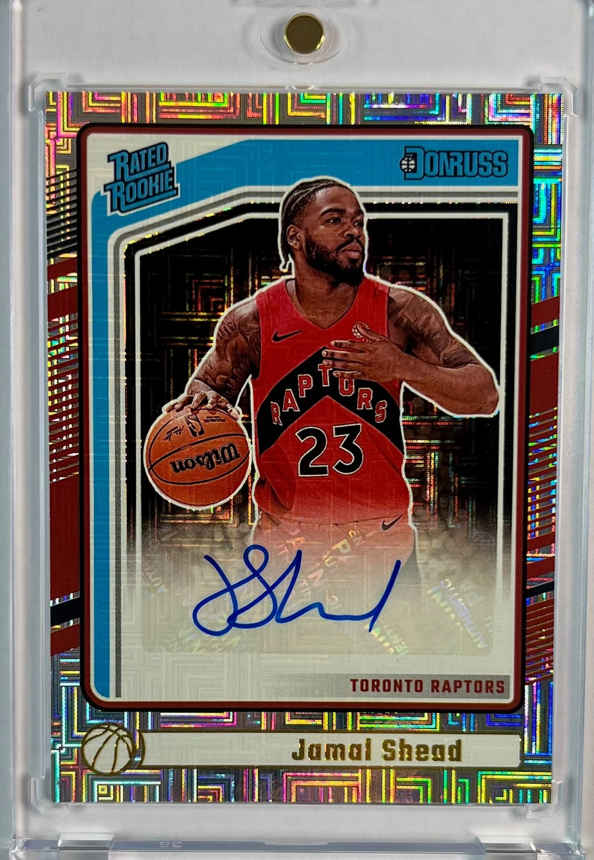 2024-25 Panini Donruss Rated Rookie Mojo Jamal Shead RC Auto Karte Toronto Raptors.