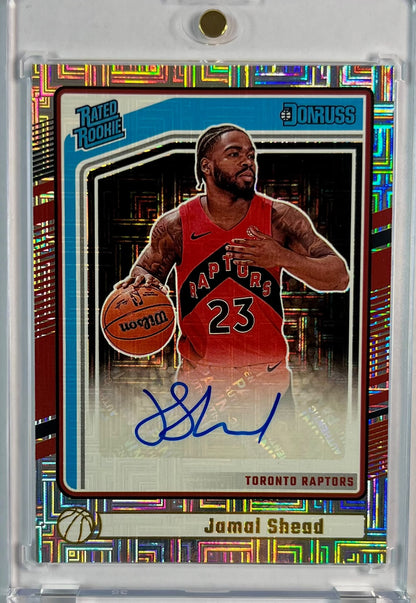 2024-25 Panini Donruss Rated Rookie Mojo Jamal Shead RC Auto Karte Toronto Raptors.