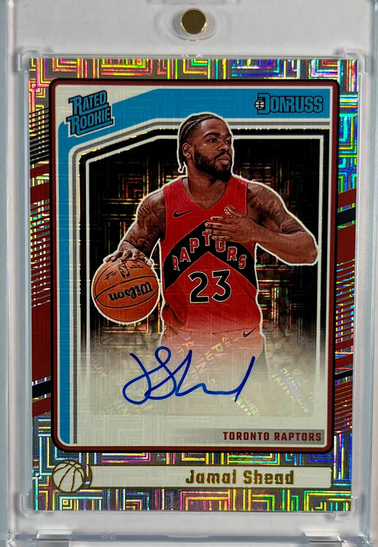 2024-25 Panini Donruss Rated Rookie Mojo Jamal Shead RC Auto Karte Toronto Raptors.