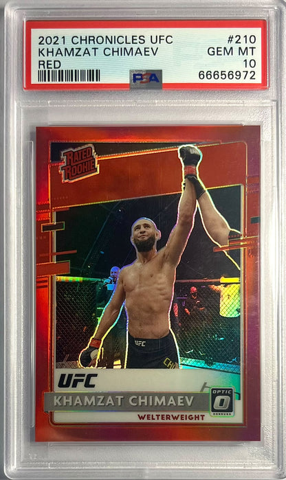 2021 Panini Chronicles UFC Rated Rookie Red Khamzat Chimaev Karte 100/149 PSA 10 Gem Mint.