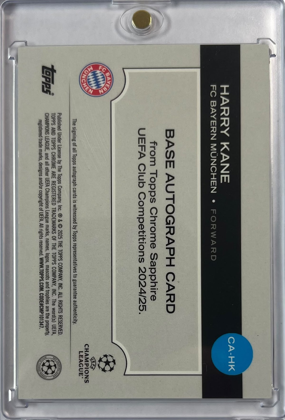 2024-25 Topps Chrome UCC Sapphire Black Refractor Auto Harry Kane 10/10 FC Bayern München