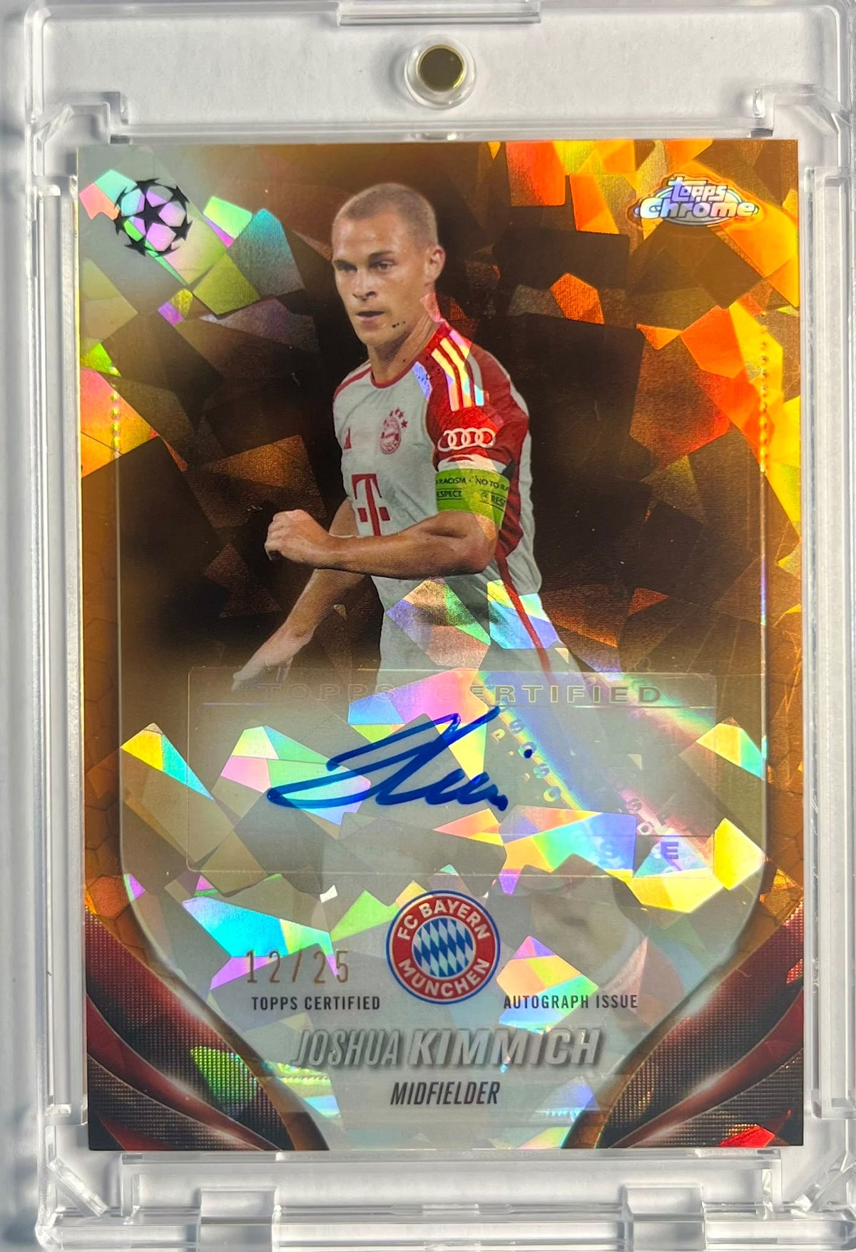 2023-24 Topps Chrome Sapphire UCC Orange Joshua Kimmich Auto Karte 12/25 FC Bayern München.