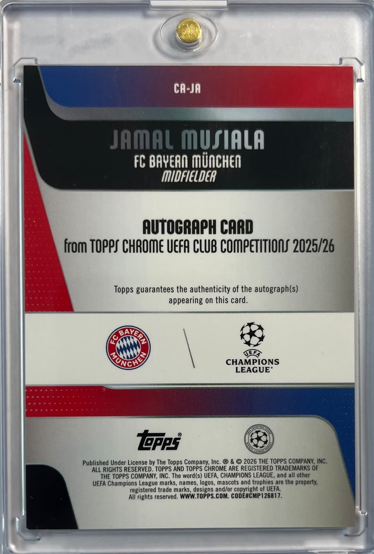 2025-26 Topps Chrome UCC Hongbao Refractor Auto Jamal Musiala 2/8 FC Bayern München