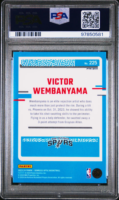 2023-24 Panini Donruss Optic Rated Rookie Purple Victor Wembanyama SP RC PSA 10 GEM MINT San Antonio Spurs