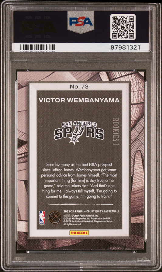 2023-24 Panini Court Kings Rookies Level I Victor Wembanyama RC PSA 10 GEM MINT San Antonio Spurs
