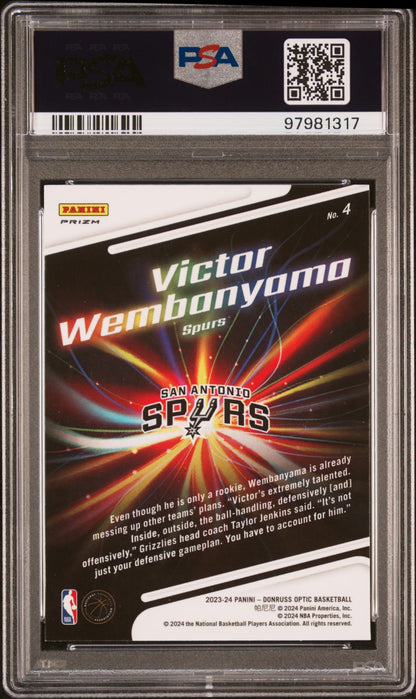 2023-24 Panini Donruss Optic Lights Out Holo Victor Wembanyama RC Rookie PSA 10 GEM MINT San Antonio Spurs