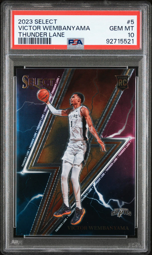2023-24 Panini Select Thunder Lane Victor Wembanyama RC Rookie Karte PSA 10 Gem Mint San Antonio Spurs.