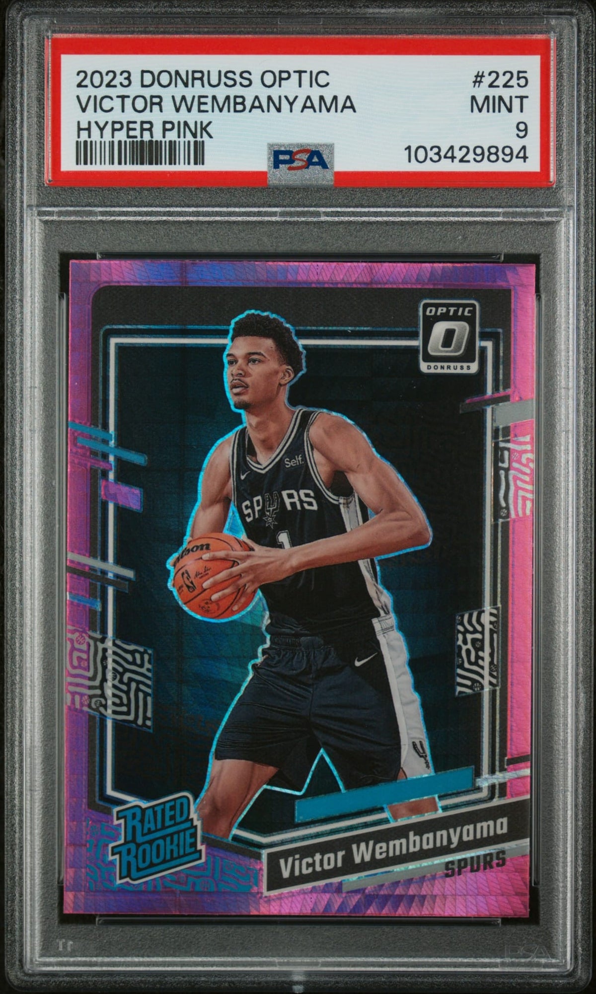 2023-24 Panini Donruss Optic Rated Rookie Hyper Pink Victor Wembanyama SP RC Karte PSA 9 Mint San Antonio Spurs.