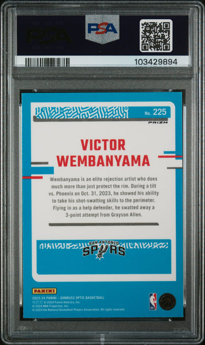 2023-24 Panini Donruss Optic Rated Rookie Hyper Pink Victor Wembanyama SP RC PSA 9 MINT San Antonio Spurs