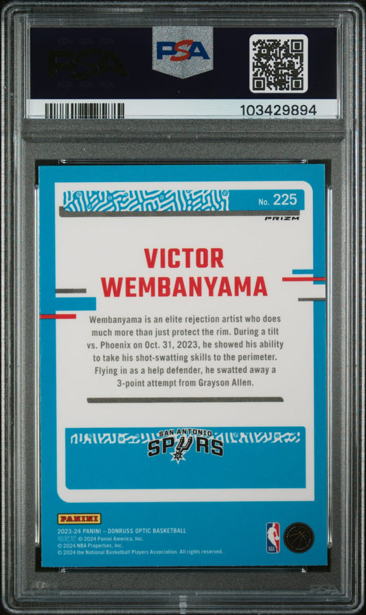 2023-24 Panini Donruss Optic Rated Rookie Hyper Pink Victor Wembanyama SP RC PSA 9 MINT San Antonio Spurs