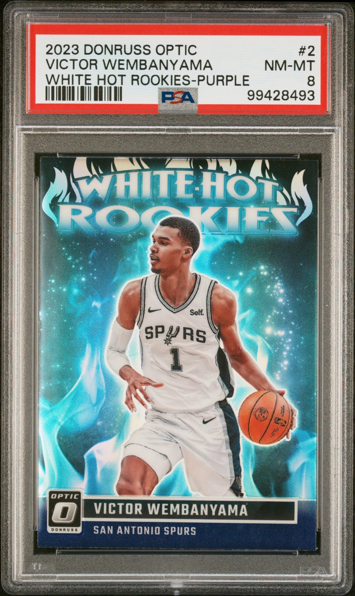 2023-24 Panini Donruss Optic White Hot Rookies Victor Wembanyama RC Karte PSA 8 San Antonio Spurs.