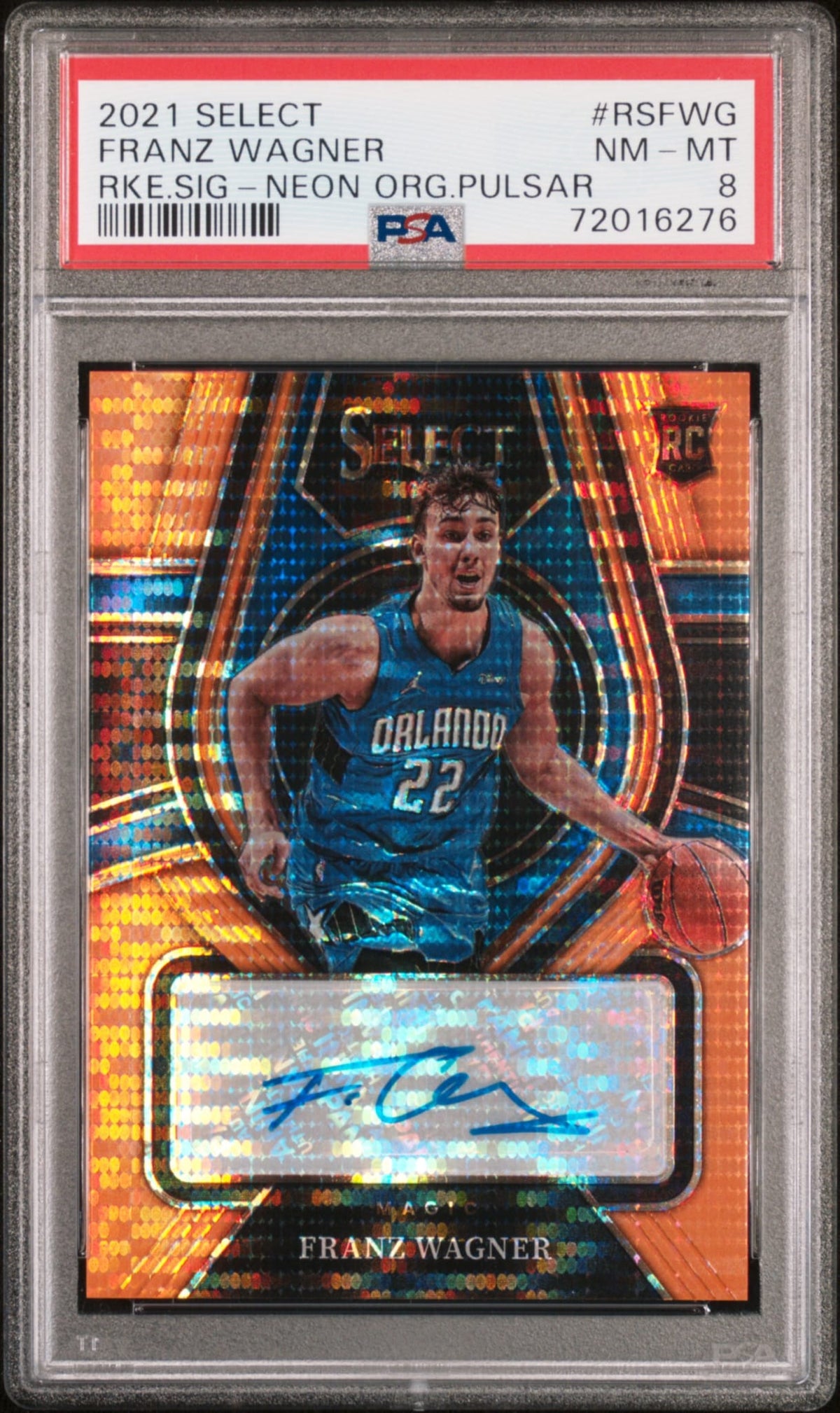 2021-22 Panini Select Rookie Signatures Neon Orange Pulsar Franz Wagner RC Auto Karte 18/30 Orlando Magic.