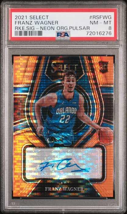 2021-22 Panini Select Rookie Signatures Neon Orange Pulsar Franz Wagner RC Auto Karte 18/30 Orlando Magic.