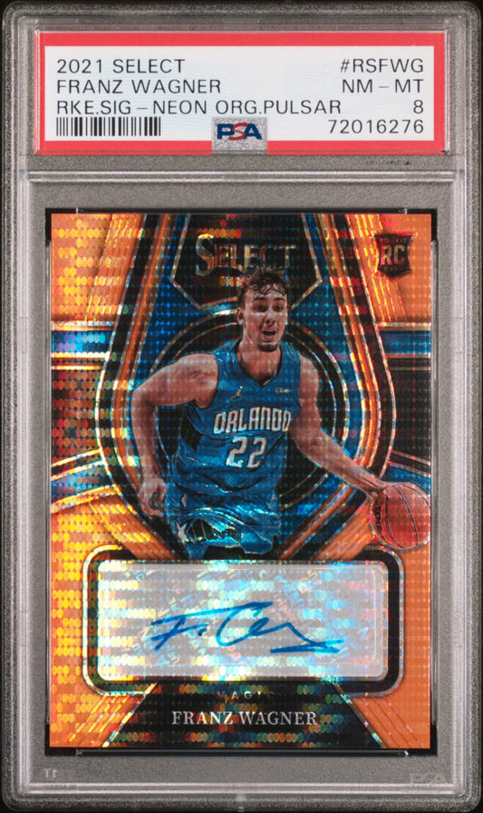 2021-22 Panini Select Rookie Signatures Neon Orange Pulsar Franz Wagner RC Auto Karte 18/30 Orlando Magic.