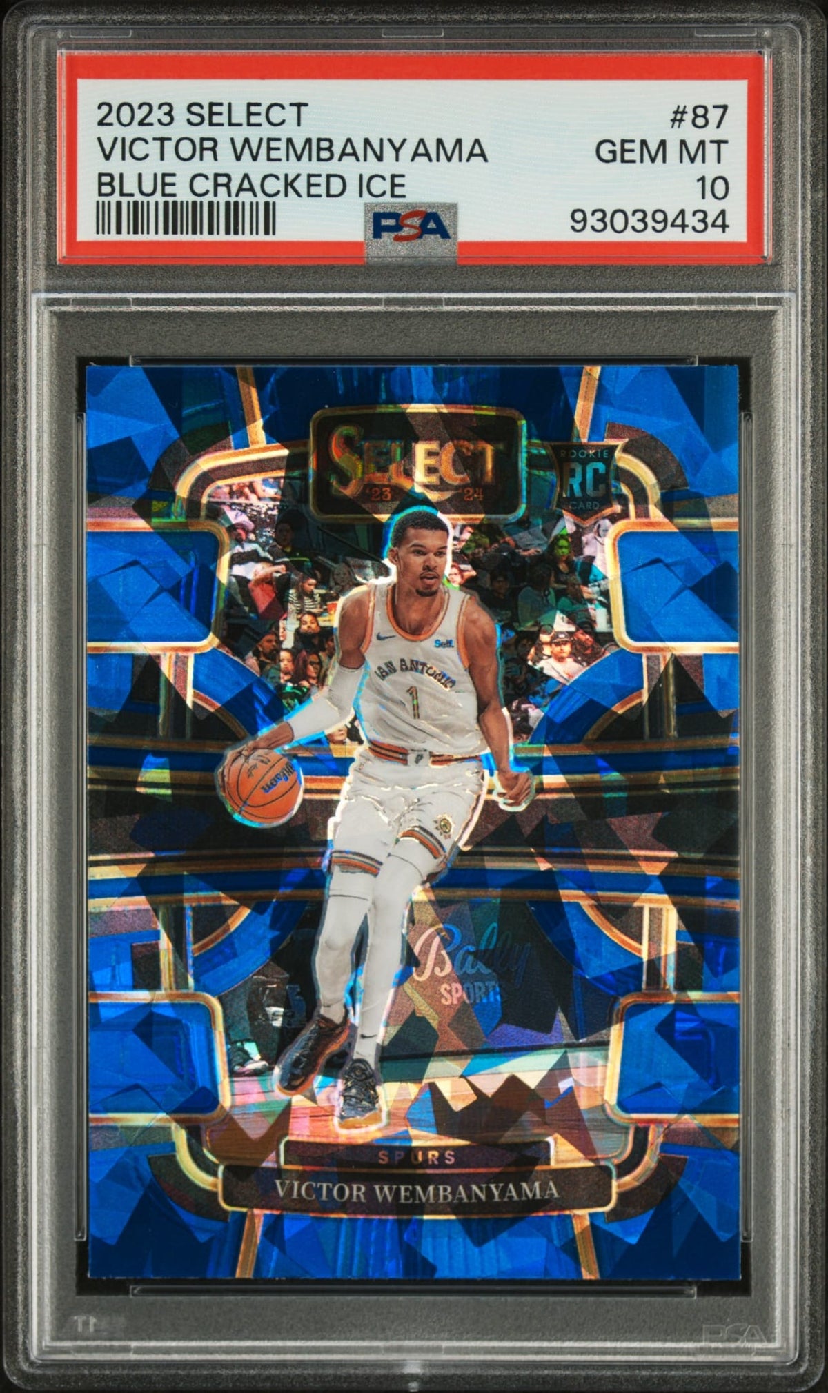 2023-24 Panini Select Blue Cracked Ice Victor Wembanyama SP RC Rookie Karte PSA 10 Gem Mint San Antonio Spurs.