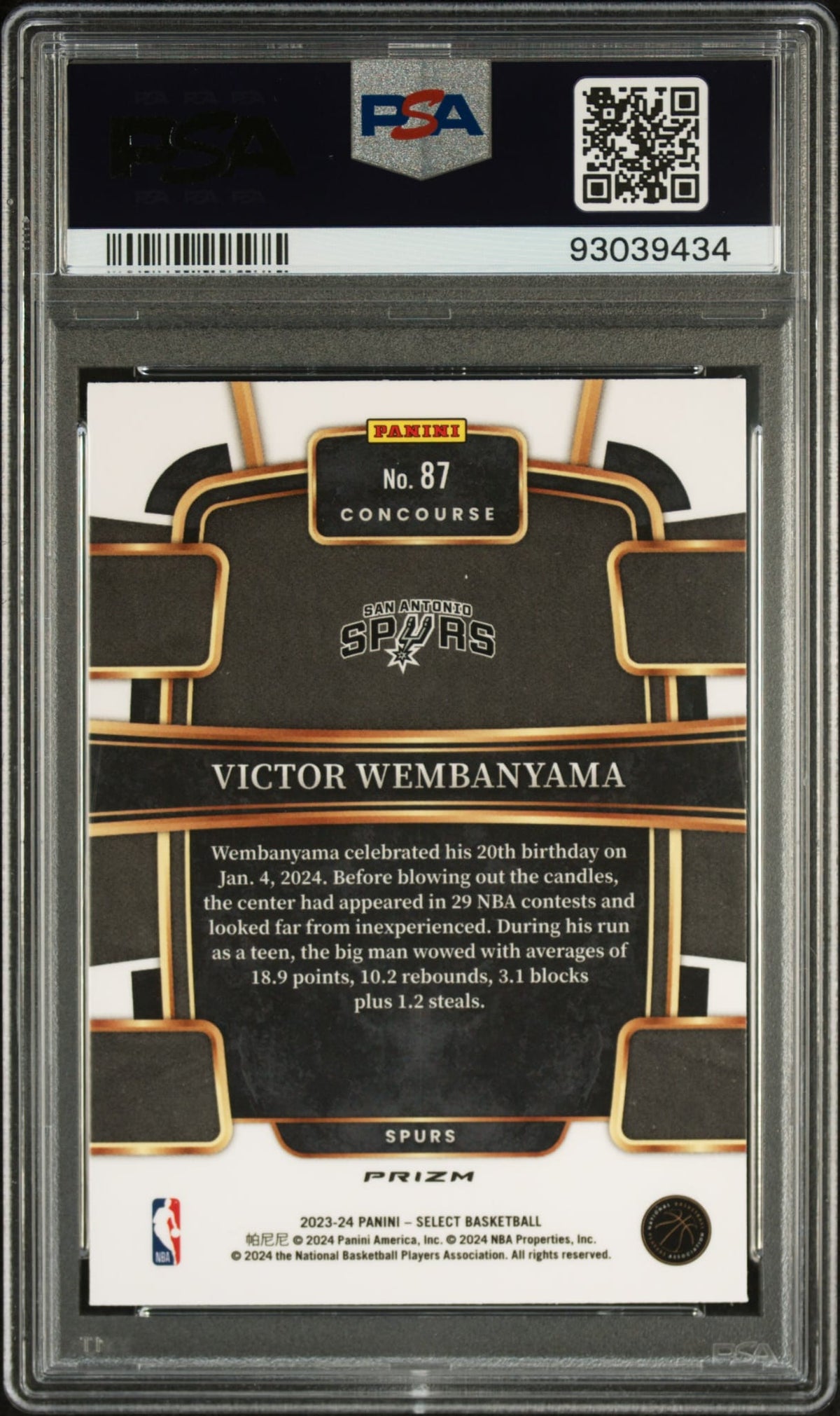 2023-24 Panini Select Blue Cracked Ice Victor Wembanyama SP RC PSA 10 GEM MINT San Antonio Spurs
