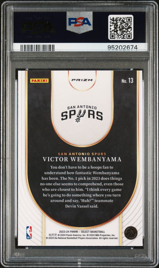 2023-24 Panini Select Neon Icon Red Prizm Victor Wembanyama SP RC PSA 10 GEM MINT San Antonio Spurs