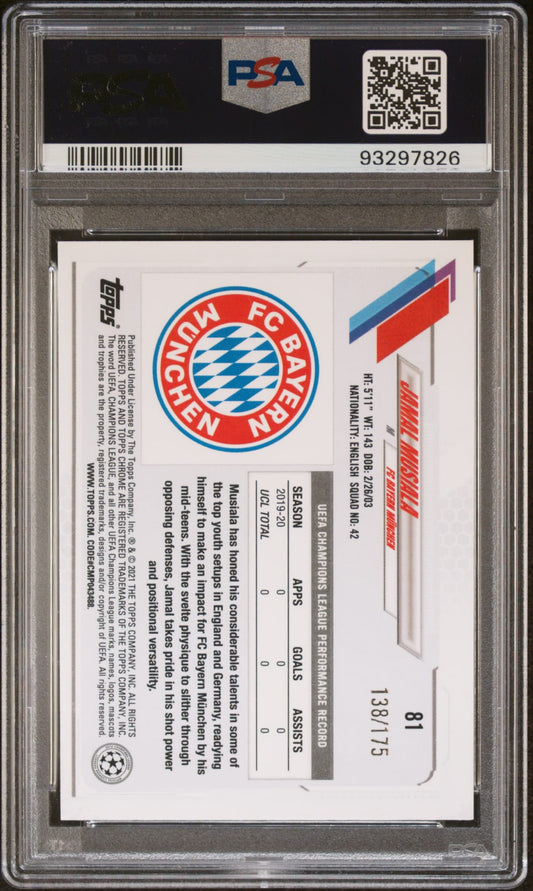 2020-21 Topps Chrome UCL Pink Mini Diamond Refractor Jamal Musial RC Rookie 138/175 PSA 9 MINT FC Bayern München