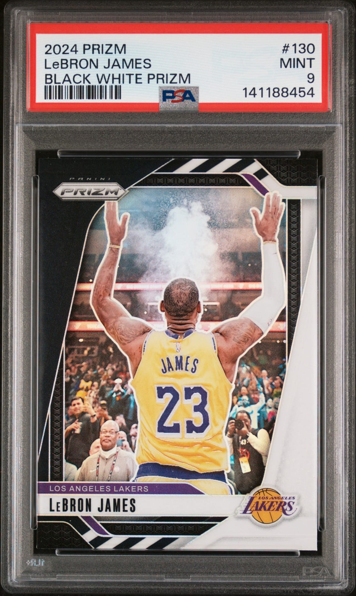 2024-25 Panini Prizm Black White Prizm LeBron James SSP Karte PSA 9 Los Angeles Lakers POP 15.
