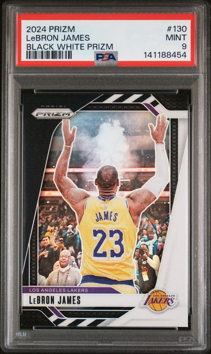 2024-25 Panini Prizm Black White Prizm LeBron James SSP Karte PSA 9 Los Angeles Lakers POP 15.