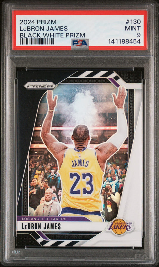 2024-25 Panini Prizm Black White Prizm LeBron James SSP Karte PSA 9 Los Angeles Lakers POP 15.