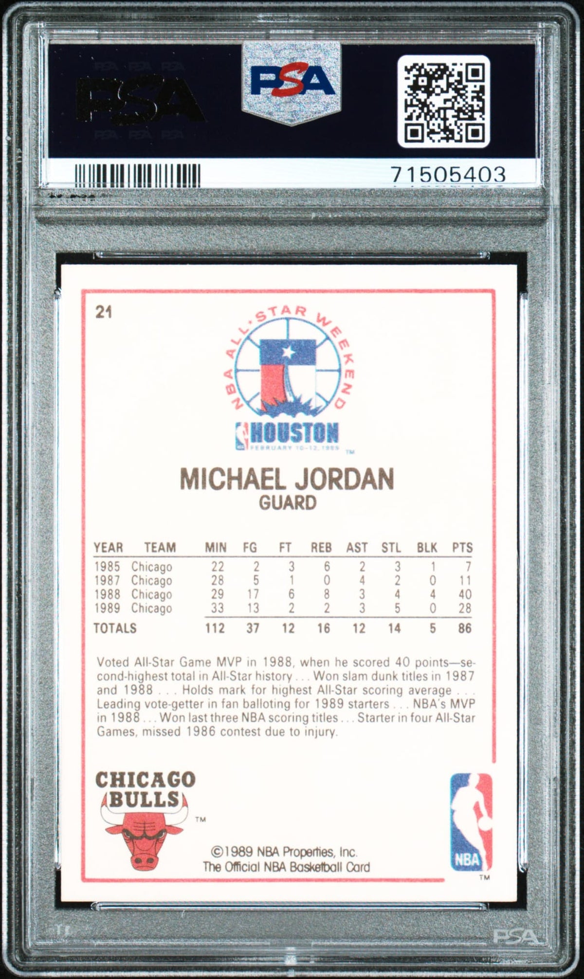 1989-90 Hoops NBA All-Star Game Michael Jordan PSA 9 Mint Chicago Bulls