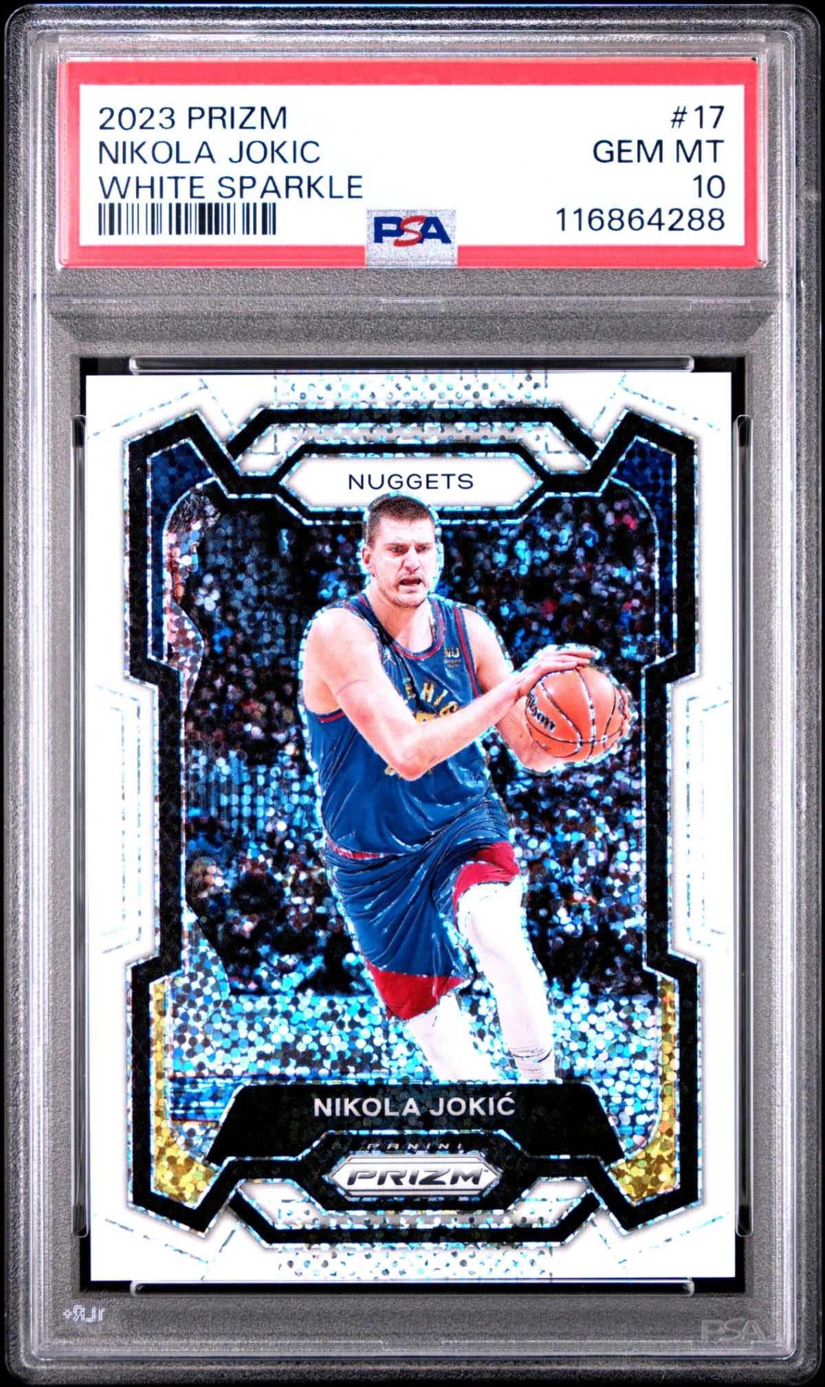 2023-24 Panini Prizm White Sparkle Prizm Nikola Jokic SSP Karte PSA 10 Gem Mint Denver Nuggets.