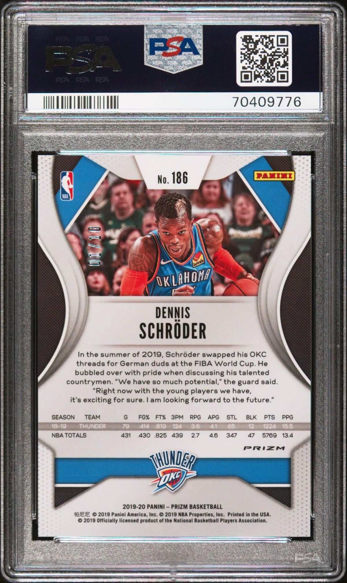 2019-20 Panini Prizm Gold Shimmer Dennis Schröder 01/10 PSA 9 Oklahoma City Thunder