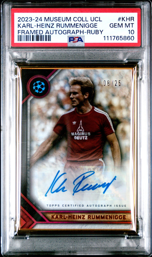 2023-24 Topps Museum Collection UCL Framed Autograph Ruby Karl-Heinz Rummenigge Auto 08/25 PSA 10 Gem Mint FC Bayern München POP 2.