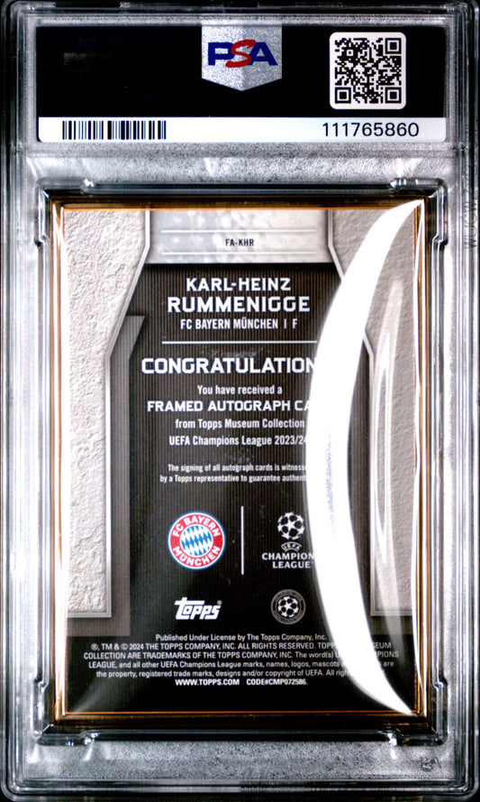 2023-24 Topps Museum UCL Framed Autograph Ruby Karl-Heinz Rummenige Auto 08/25 PSA 10 FC Bayern München POP2