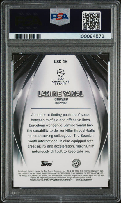 2023-24 Topps UCC Ultimate Stage Chrome Lamine Yamal RC Rookie PSA 10 GEM Mint FC Barcelona POP10