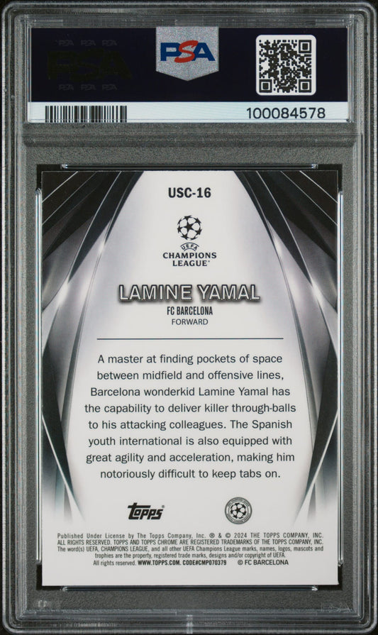 2023-24 Topps UCC Ultimate Stage Chrome Lamine Yamal RC Rookie PSA 10 GEM Mint FC Barcelona POP10