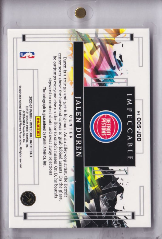 2023-24 NBA Panini Impeccable Jalen Duren /15 (Canvas Creations On-Card Auto)