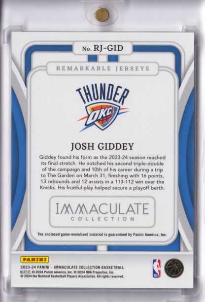 2023-24 Panini Immaculate Remarkable Jersey's Game-Worn Josh Giddey /99