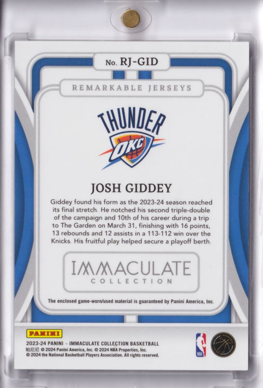 2023-24 Panini Immaculate Remarkable Jersey's Game-Worn Josh Giddey /99