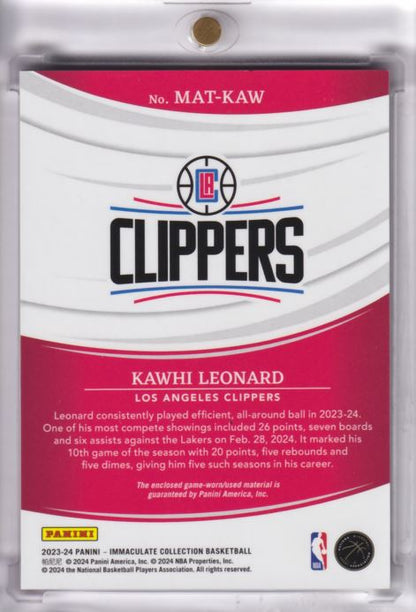 2023-24 Panini Immaculate Material Jersey Game Worn Kawhi Leonard /99