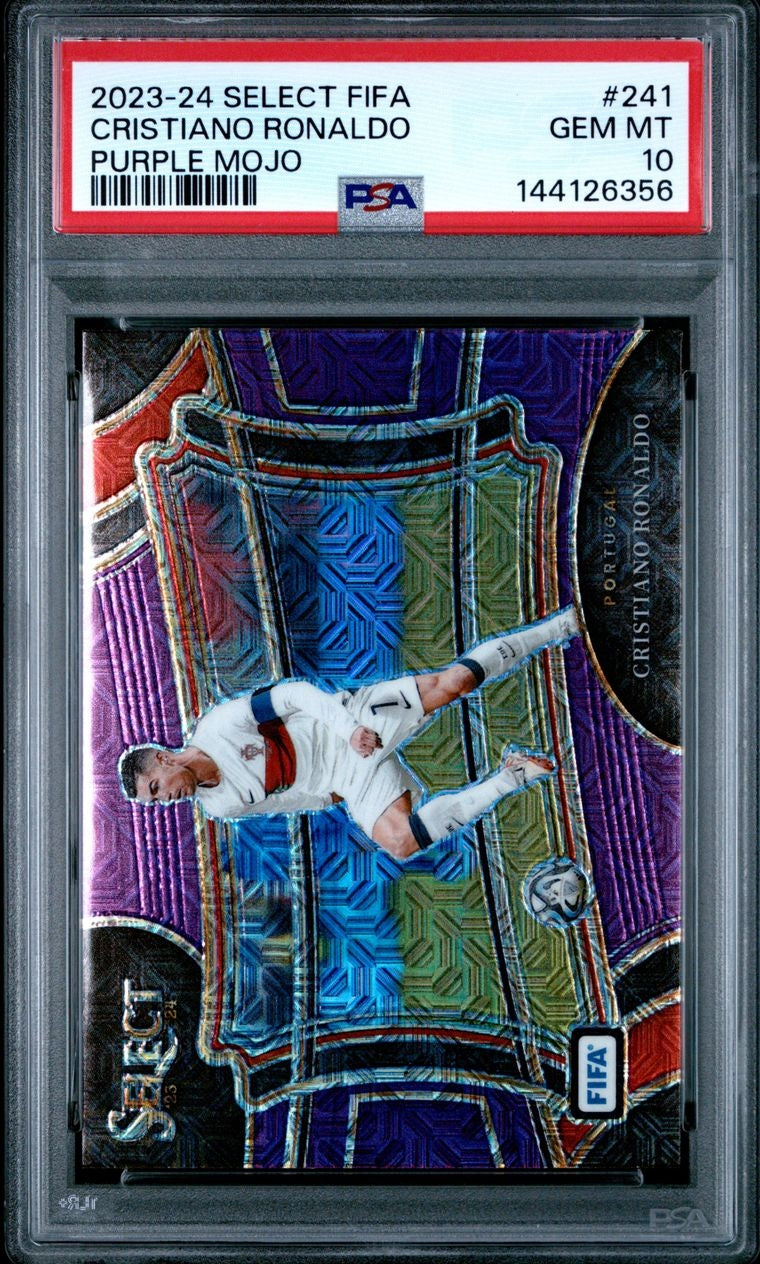 2023-24 Panini Select Fifa Purple Mojo Cristiano Ronaldo Portugal PSA 10