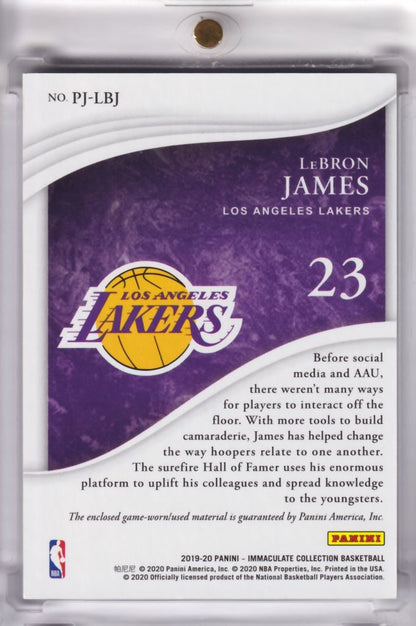 2019-20 NBA Panini Immaculate Premium Patch Game Worn LeBron James /23