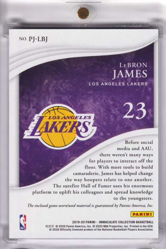 2019-20 NBA Panini Immaculate Premium Patch Game Worn LeBron James /23