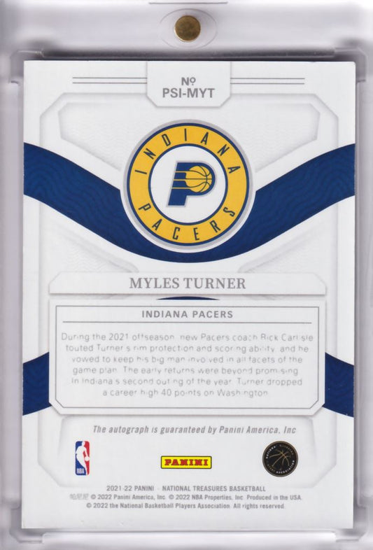 2021-22 NBA Panini National Treasures Peerless On-Card Auto Myles Turner /25