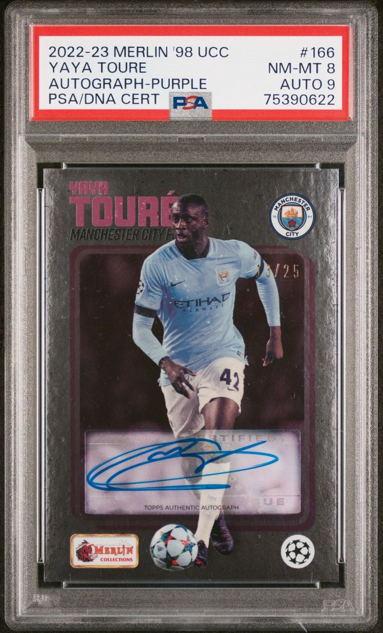 2022-23 Topps Merlin 98 UCC Purple Yaya Toure Auto 13/25 Manchester City PSA 8