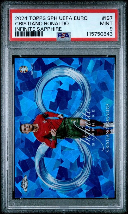 2024-25 Topps Chrome Sapphire UEFA Euro Infinite Sapphire Cristiano Ronaldo PSA 9 Karte Portugal.