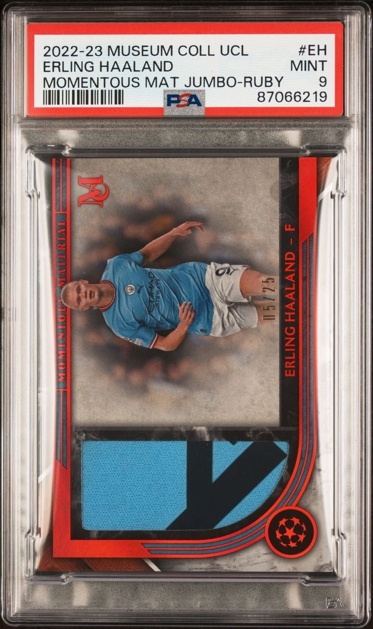 2022-23 Topps Museum UCL Momentous Material Ruby Erling Haaland Patch 05/25 PSA 9 Manchester City