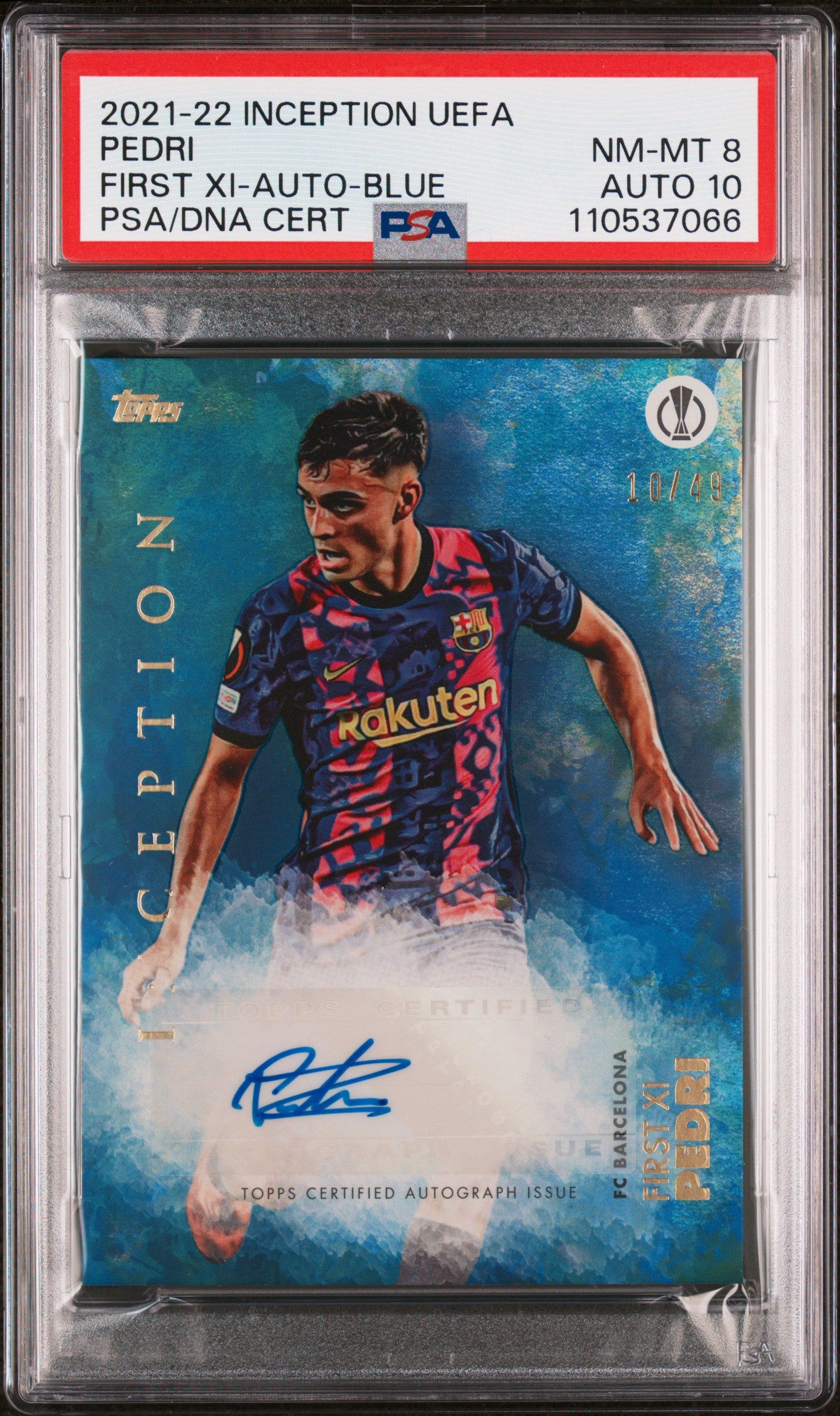 2021‑22 Topps Inception UEFA First XI Blue Auto Autograph Pedri /49 PSA 8 / Auto 10