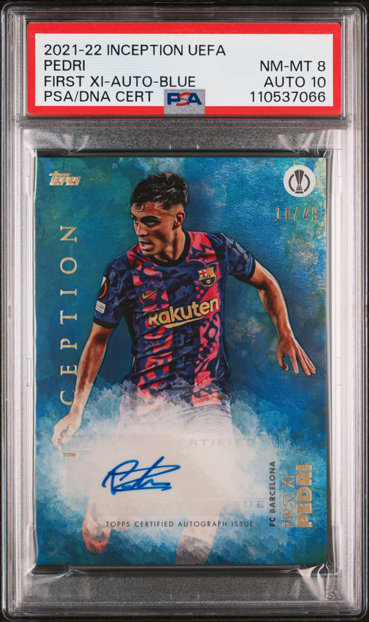 2021‑22 Topps Inception UEFA First XI Blue Auto Autograph Pedri /49 PSA 8 / Auto 10