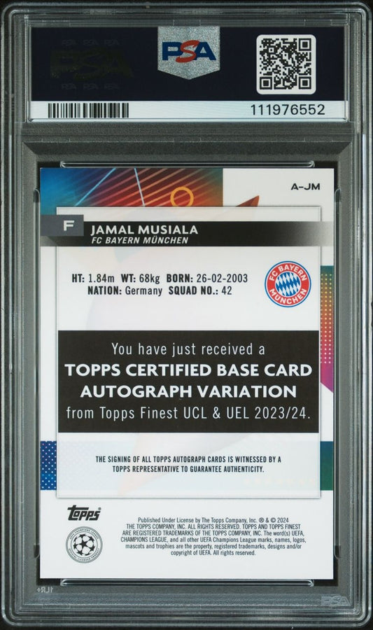 2023-24 Topps Finest UCC Orange Wave Refractor Jamal Musiala Auto 01/25 FC Bayern München PSA 9 / Auto 10
