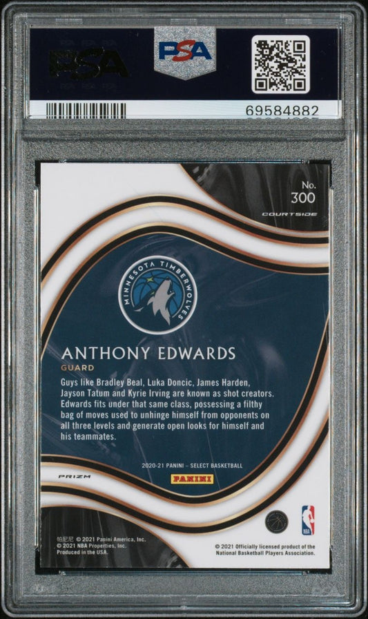 2020-21 Panini Select Courtside Blue White Purple Cracked Ice Prizm Anthony Edwards RC Rookie PSA 9 Minnesota Timberwolves