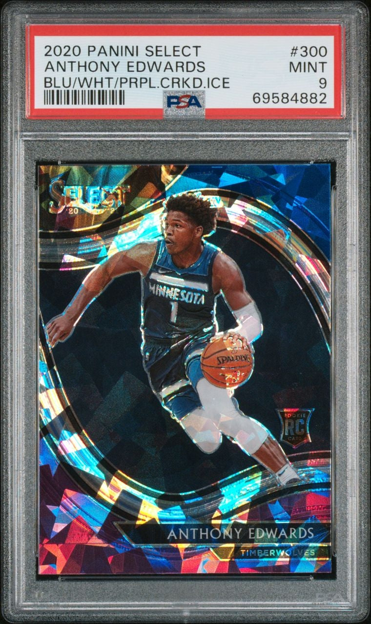 2020-21 Panini Select Courtside Blue White Purple Cracked Ice Prizm Anthony Edwards RC Rookie PSA 9 Minnesota Timberwolves