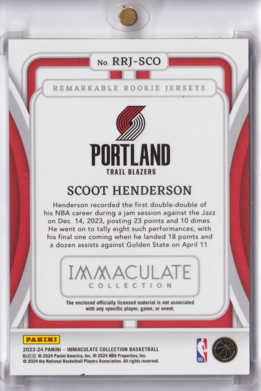 2023-24 Panini Immaculate Remarkable Rookie Jersey's Scoot Henderson RC /99